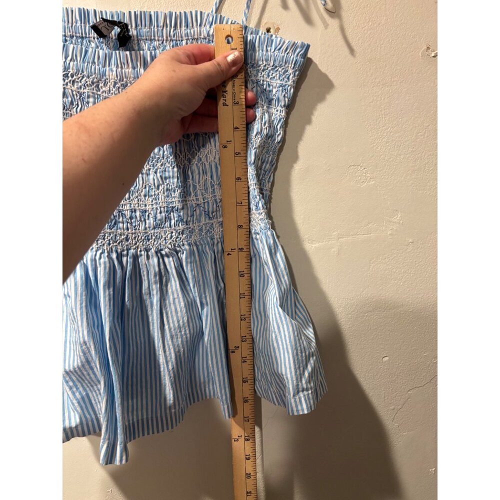 J. Crew Paloma Top Blue Pale Cerulean Stripe Smocked Cotton Sleeveless Peplum To - Picture 8 of 12